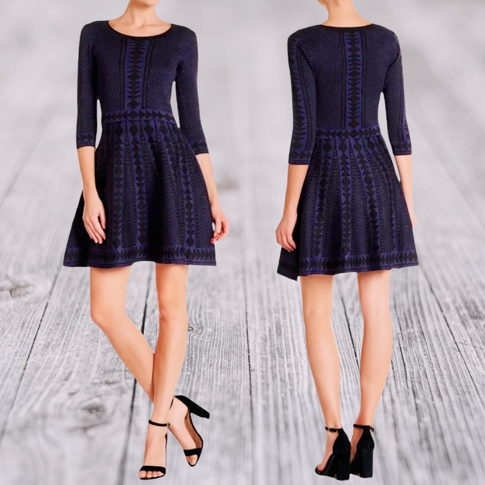 NINA LEONARD GEOMETRIC PRINT SWEATER DRESS NWT